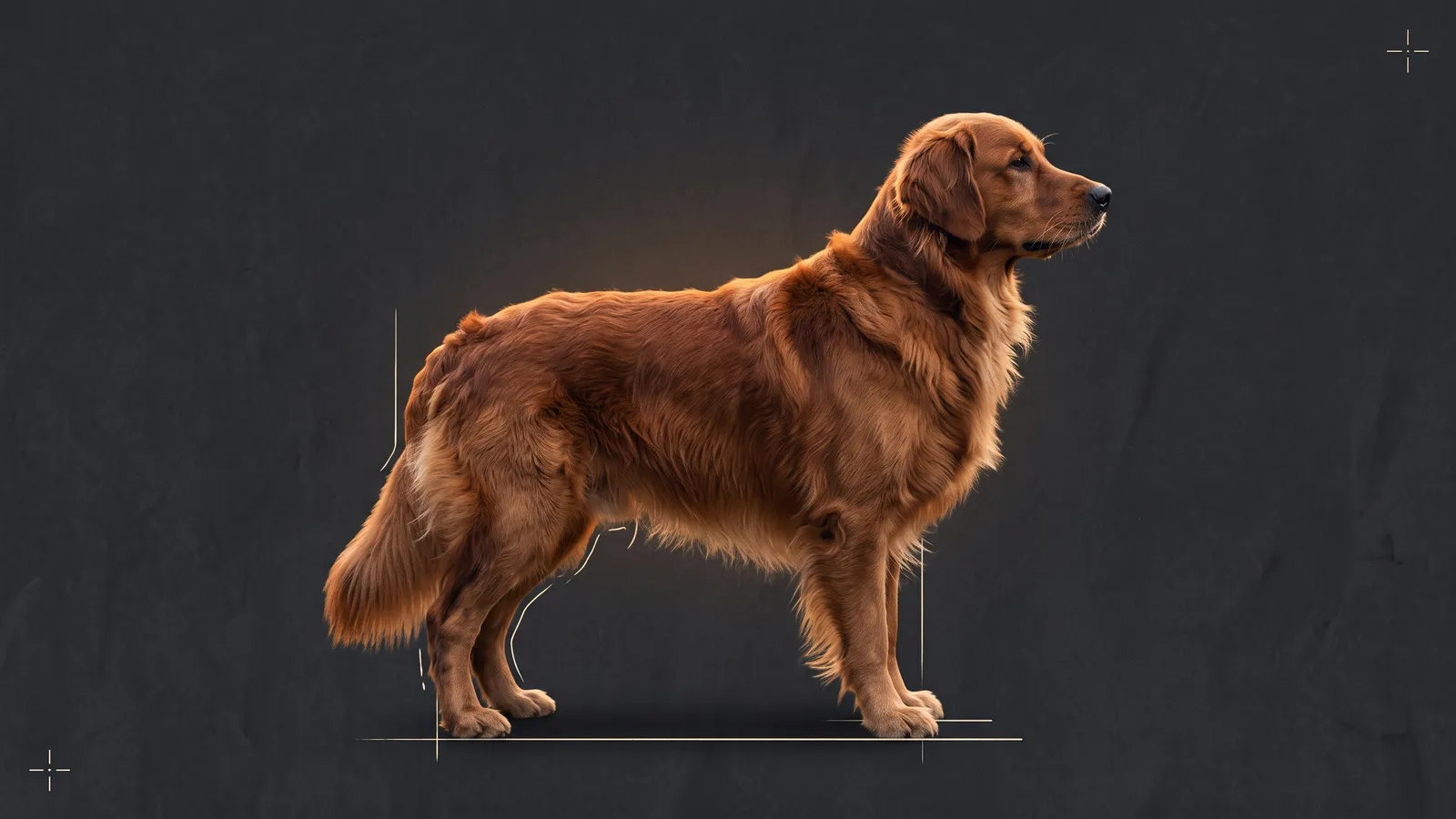 Huck, a golden retriever, standing in side profile